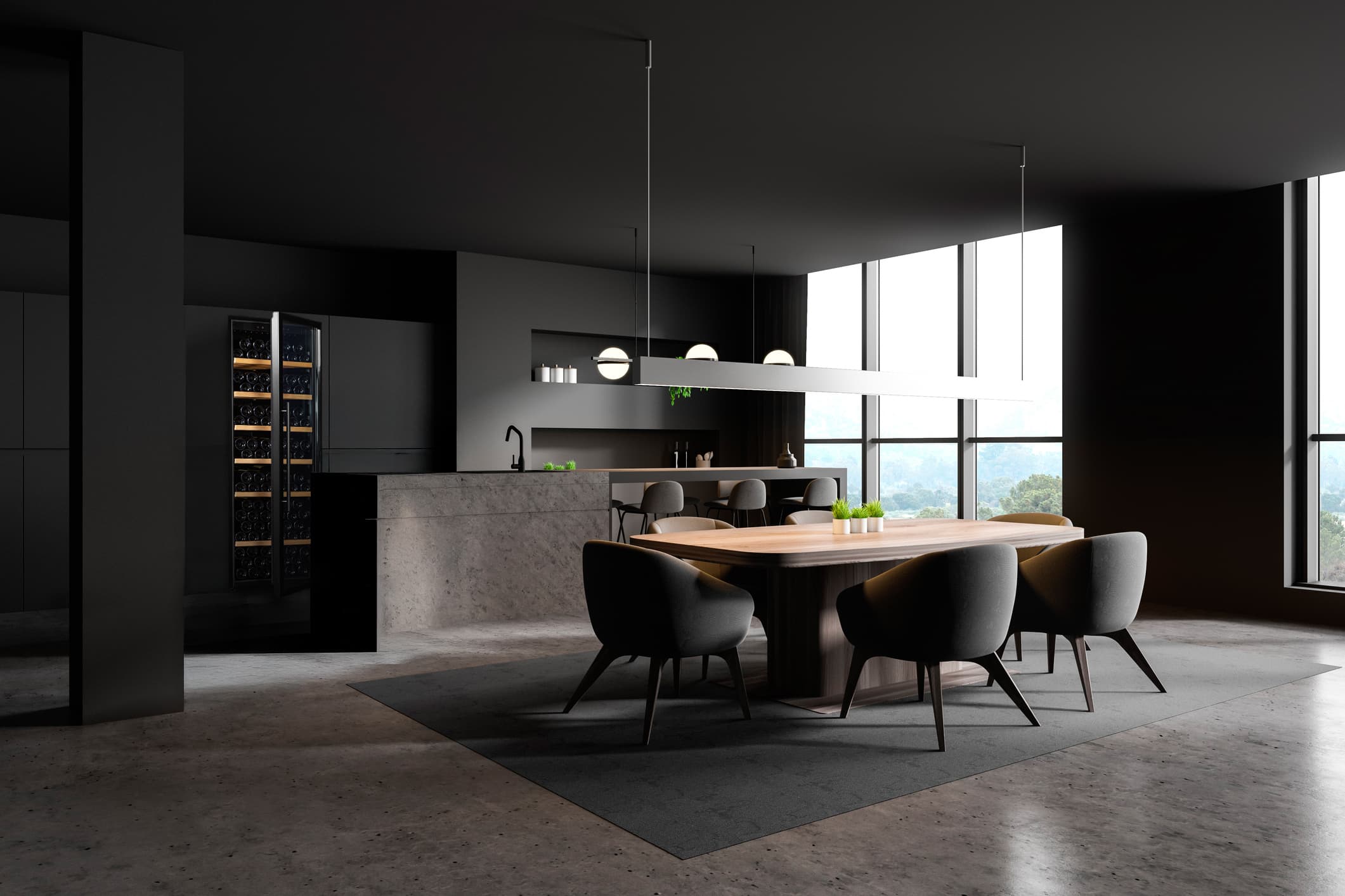 ครัวสมัยใหม่พร้อมตู้แช่ไวน์ Vinobox