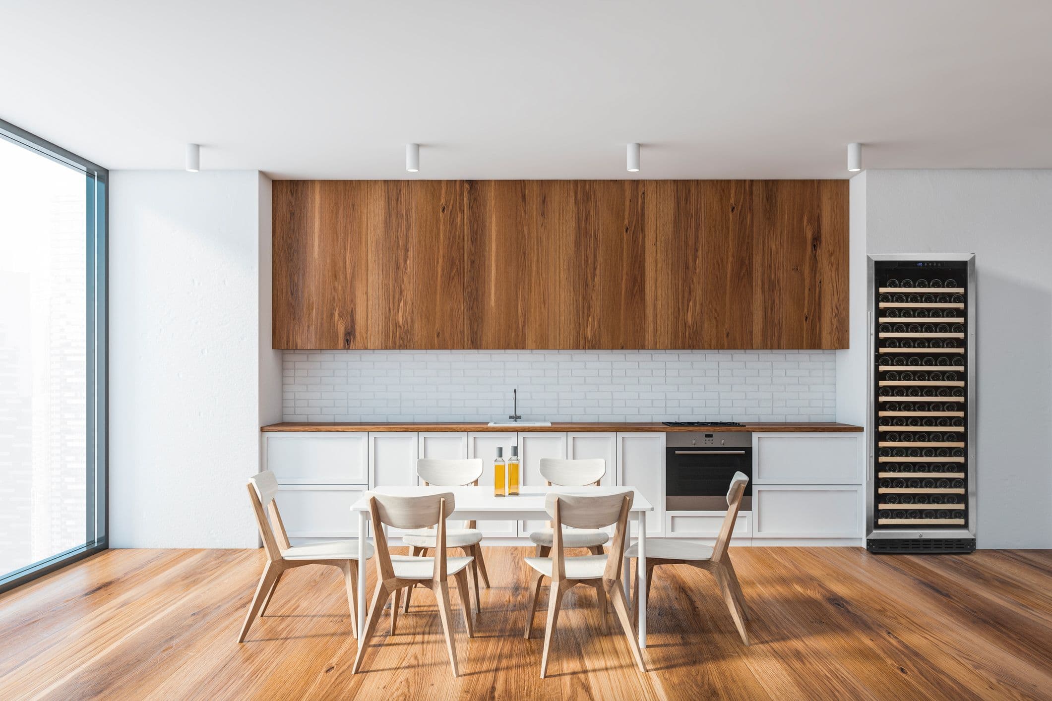 V168 GC 1T SS in a modern minimalistic light living space with wood tones